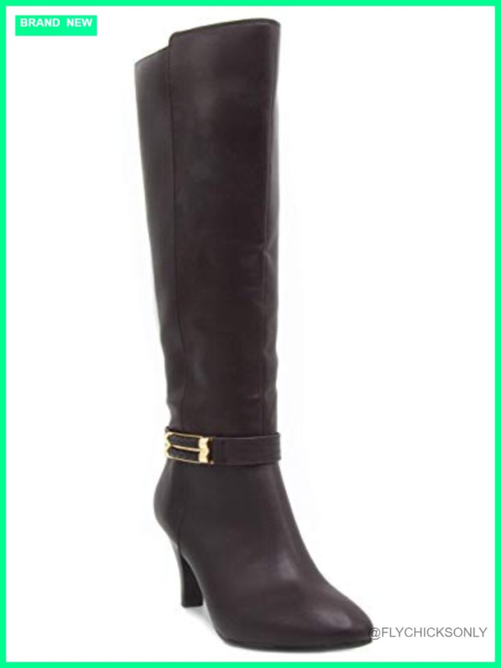 Vegan Leather Knee High Heeled Dress Boots with Fashion Buckle